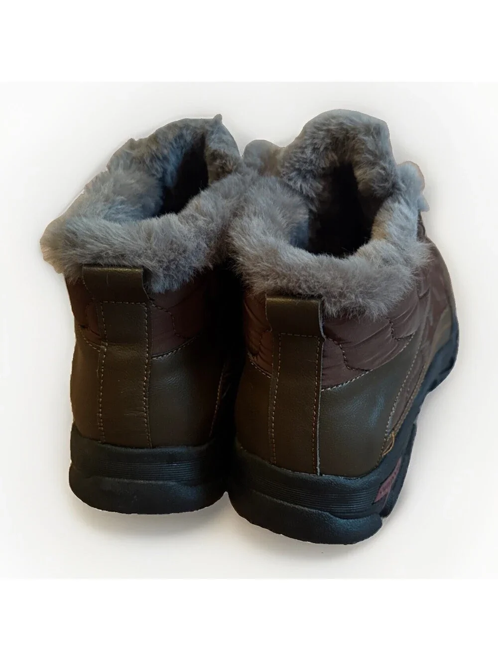 New Men's Size 41 (US 8) Winter Snow Hiking Brown Grey Boots Faux Fur Lined